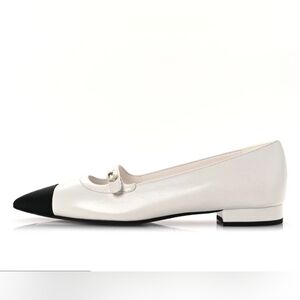 CHANEL AUTH White Leather Mary Jane Ballerina Flats EU 39.5 US 9.5 BNIB